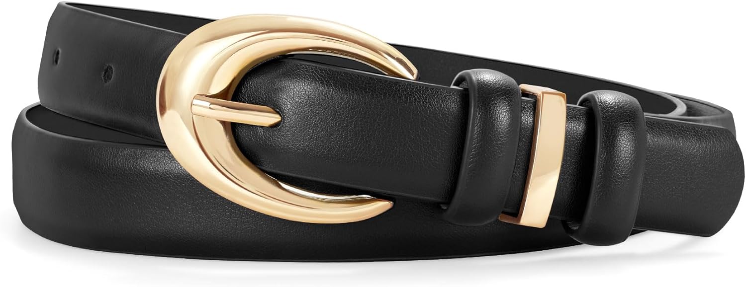Women Leather Belt for Jeans Pants Fashion Ladies Skinny Faux Leather Dress belt with Gold Buckle - Image 8