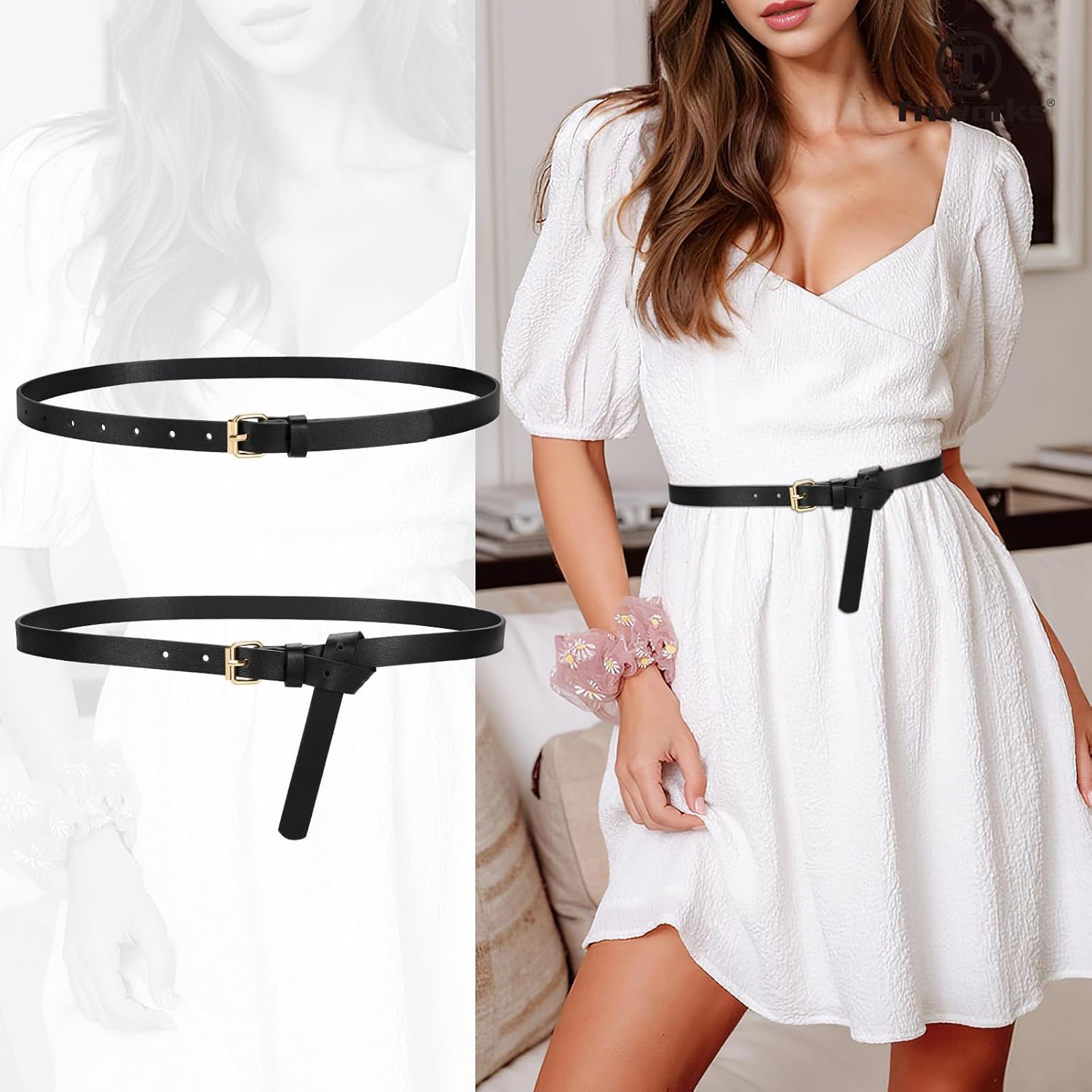 3 Pack Women Skinny Leather Belt for Jeans Pants Dress Ladies Thin Waist Belt with Gold Buckle - Image 4
