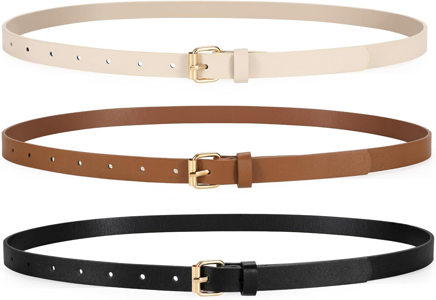 3 Pack Women Skinny Leather Belt for Jeans Pants Dress Ladies Thin Waist Belt with Gold Buckle - Image 6