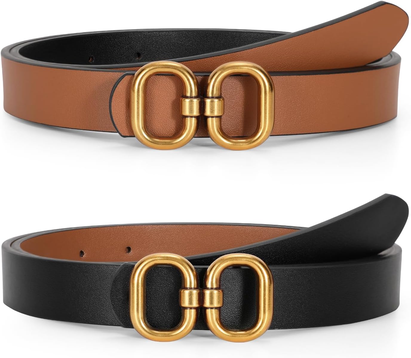 Reversible Leather Belt for Women with Gold Buckle Ladies Leather Belt for Jeans Pants - Image 1