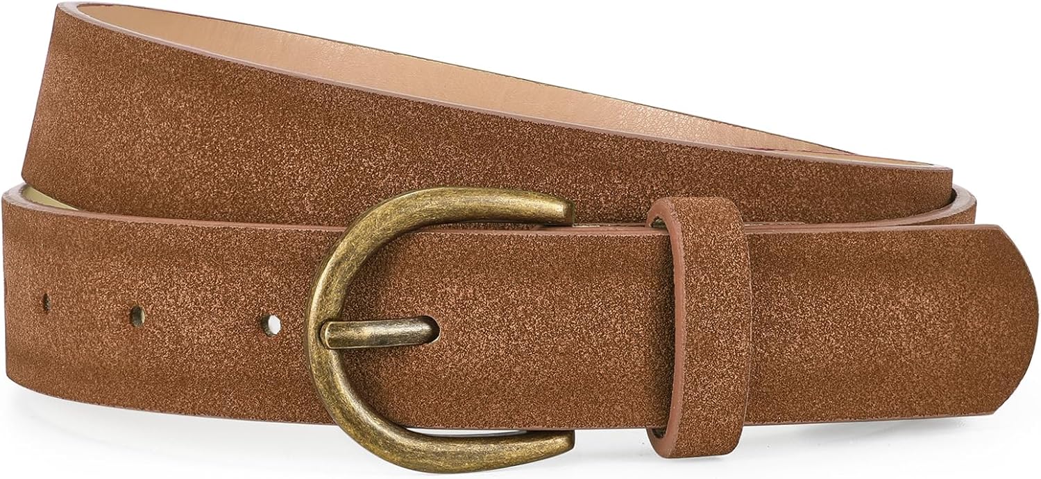 Women Suede Leather Belt for Jeans Vintage Leather belt for Pants Ladies Waist Belts with Bronze Buckle - Image 1