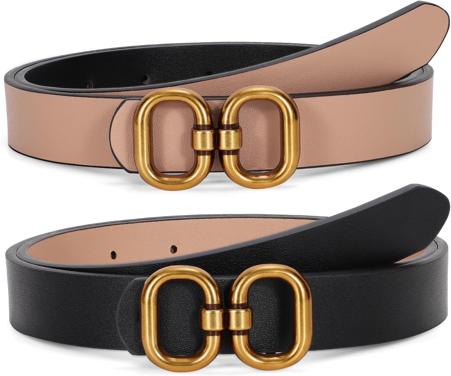 Reversible Leather Belt for Women with Gold Buckle Ladies Leather Belt for Jeans Pants - Image 1