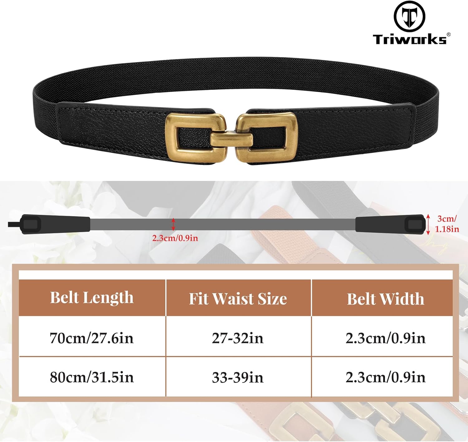 2 Pack Women Skinny Elastic Waist Belt for Dress Ladies Thin Stretch Belt with Gold Buckle - Image 7