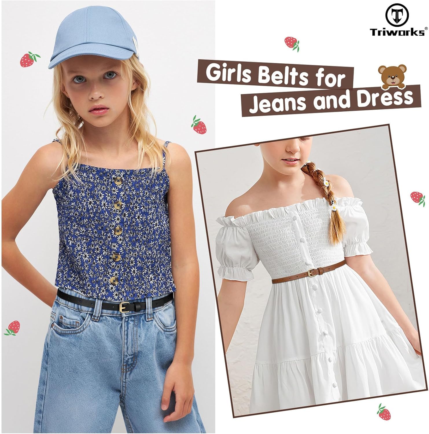 4 Pack Girls Skinny Leather Belts for Jeans Dress Thin Waist Belts for Girl with Gold Buckle - Image 2