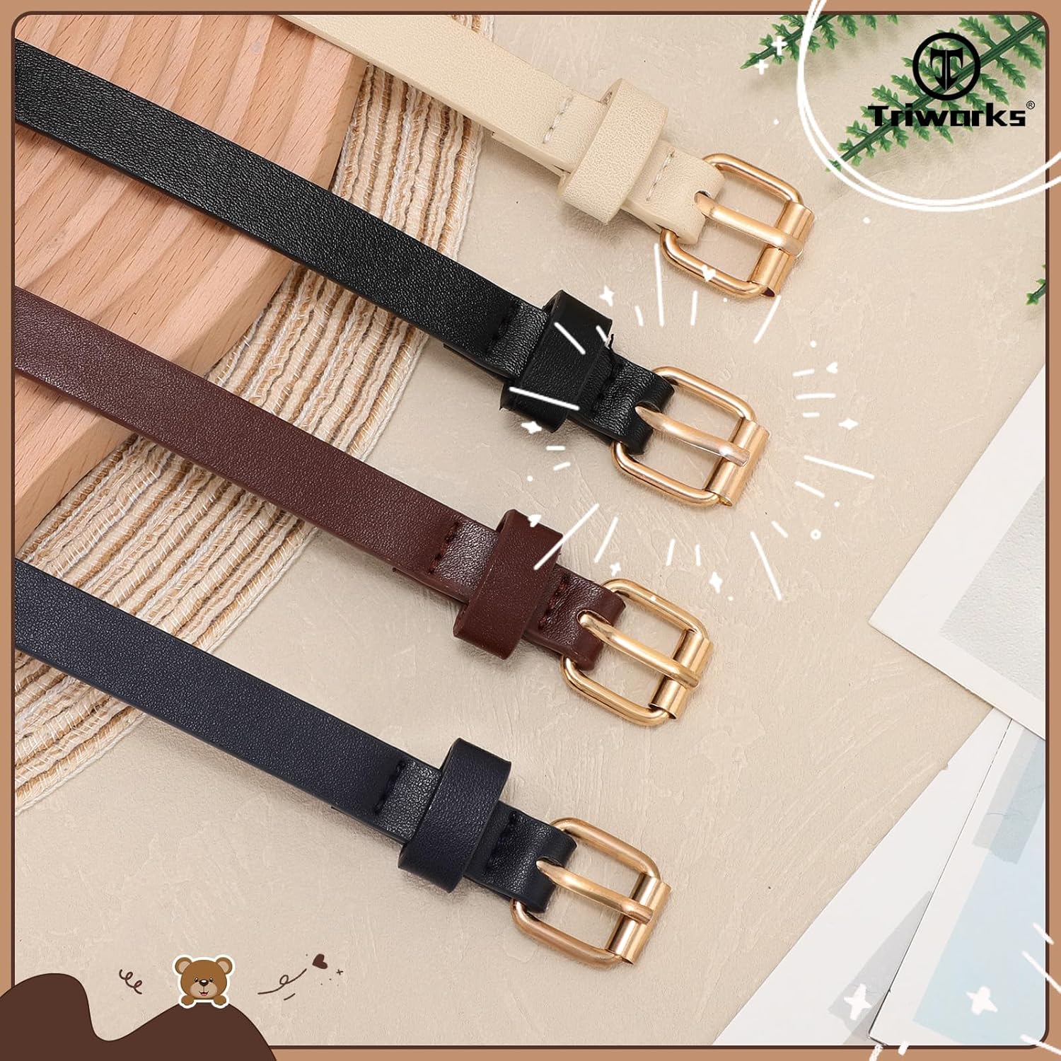 4 Pack Girls Skinny Leather Belts for Jeans Dress Thin Waist Belts for Girl with Gold Buckle - Image 5