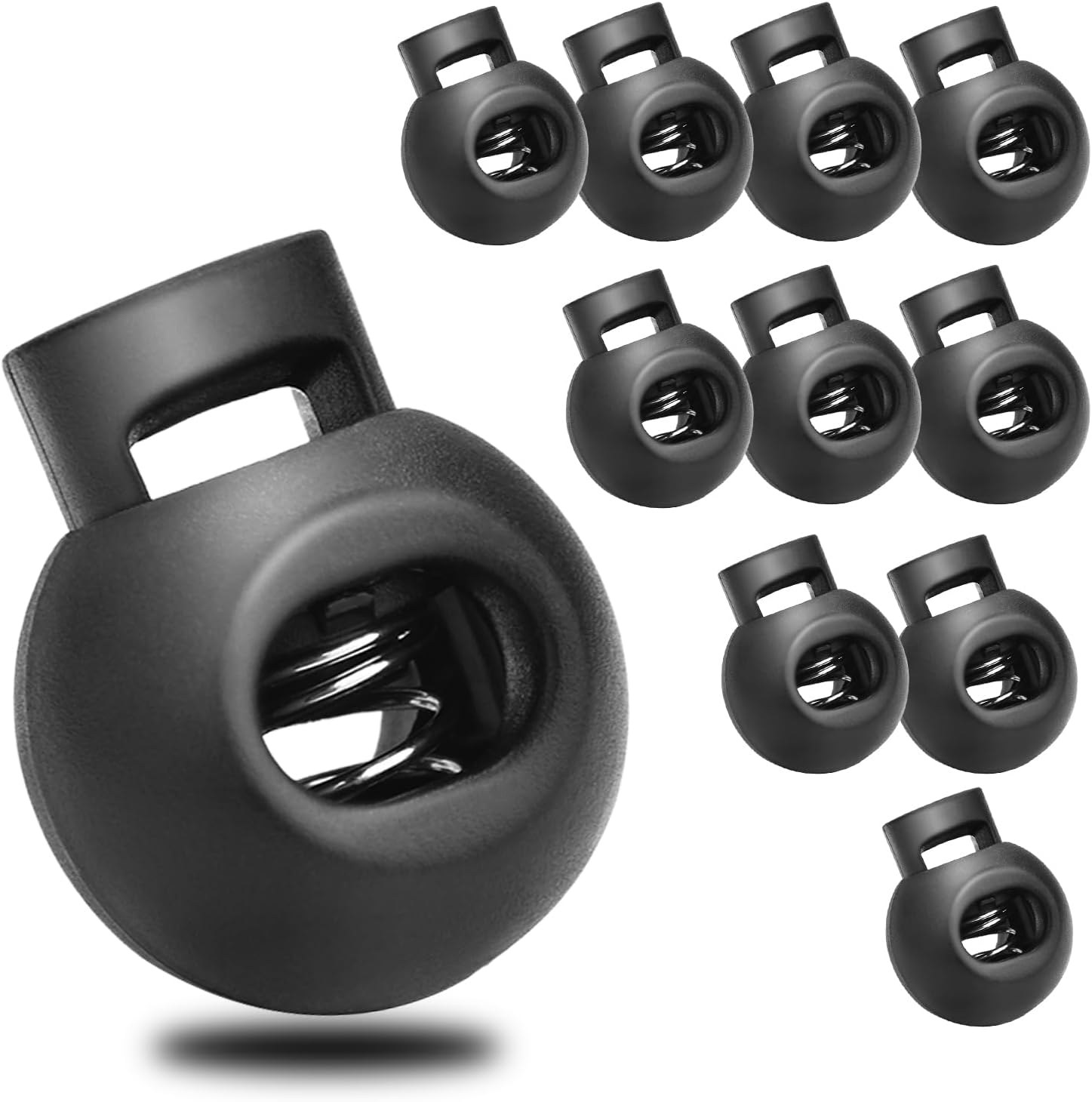 CooBigo 50Pack Single Hole Round Plastic Cord Locks, Spring Toggle Stopper for Drawstring Paracord Elastic Shoeslace Lock Glove Hats Sweatpant Hoodie Backpack String Clip Fastener Replacement - Image 1