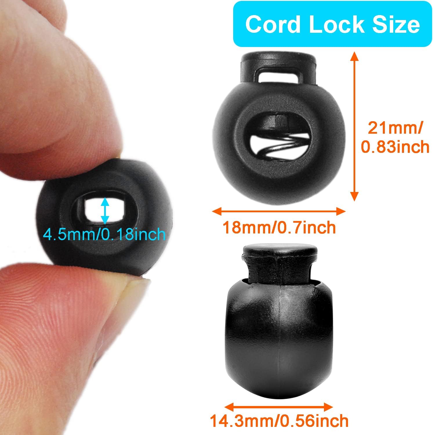 CooBigo 50Pack Single Hole Round Plastic Cord Locks, Spring Toggle Stopper for Drawstring Paracord Elastic Shoeslace Lock Glove Hats Sweatpant Hoodie Backpack String Clip Fastener Replacement - Image 2