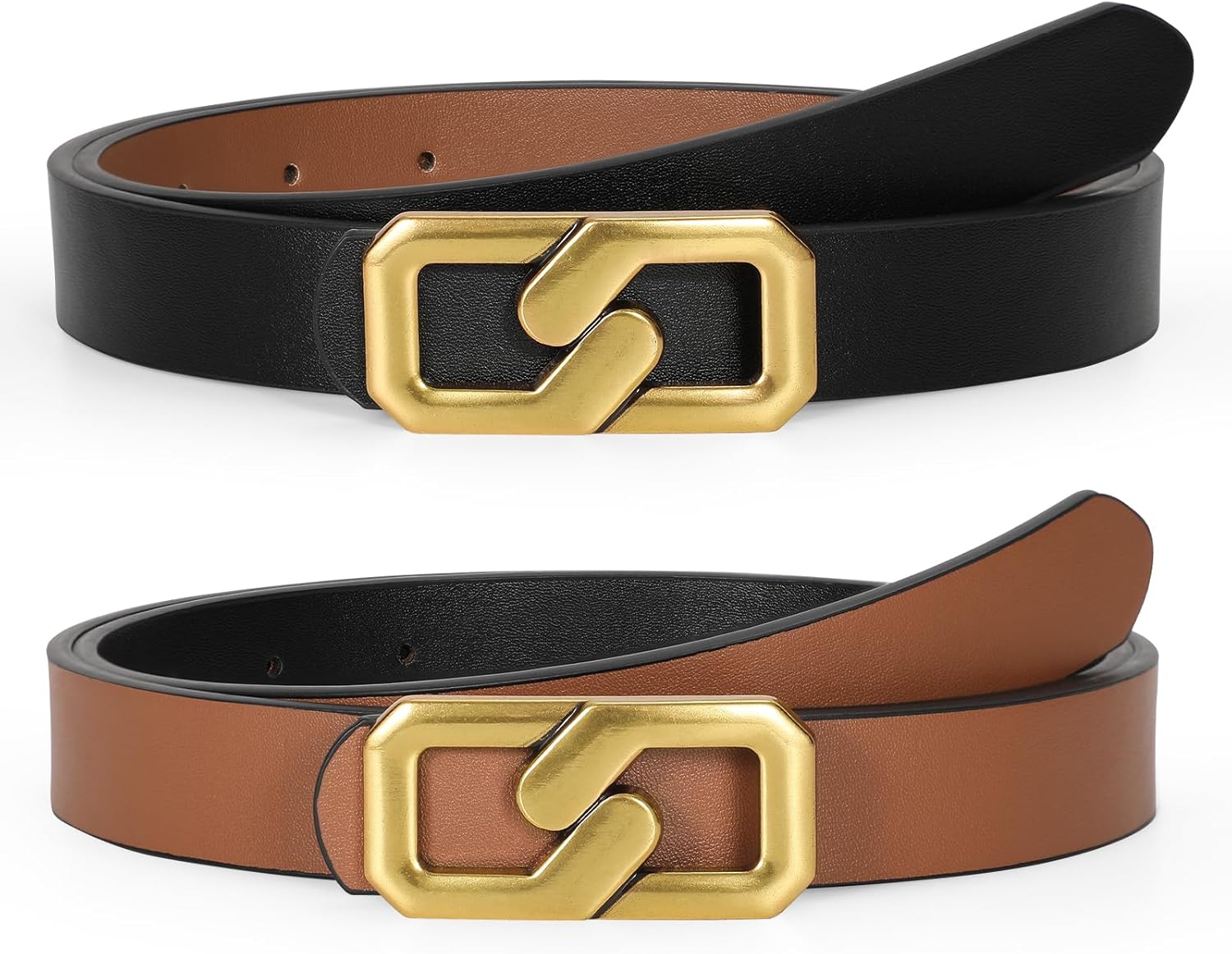 Women Reversible Leather Belt for Jeans, Ladies Waist Belt with Gold Buckle 0.9