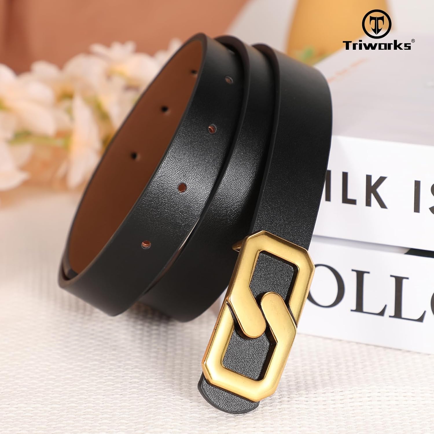 Women Reversible Leather Belt for Jeans, Ladies Waist Belt with Gold Buckle 0.9