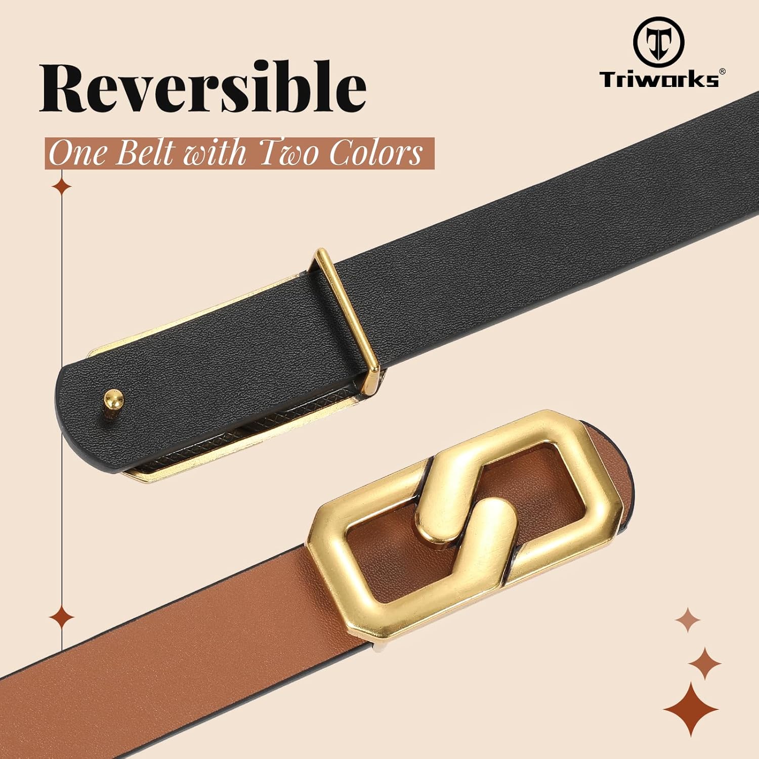 Women Reversible Leather Belt for Jeans, Ladies Waist Belt with Gold Buckle 0.9