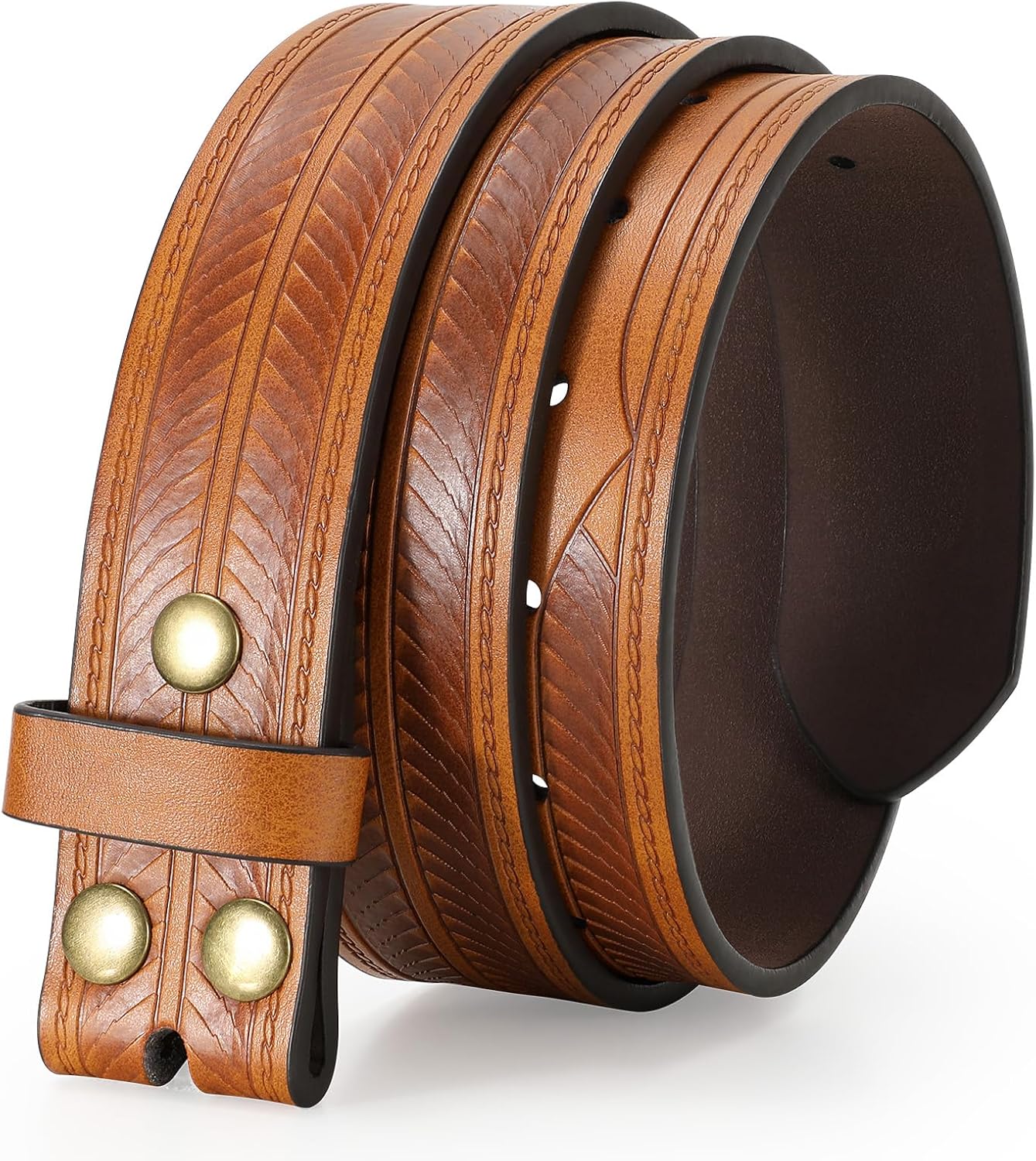 Western Belts for Men without Buckle Cowboy Cowgirl Leather Belts Strap for Jeans - Image 1