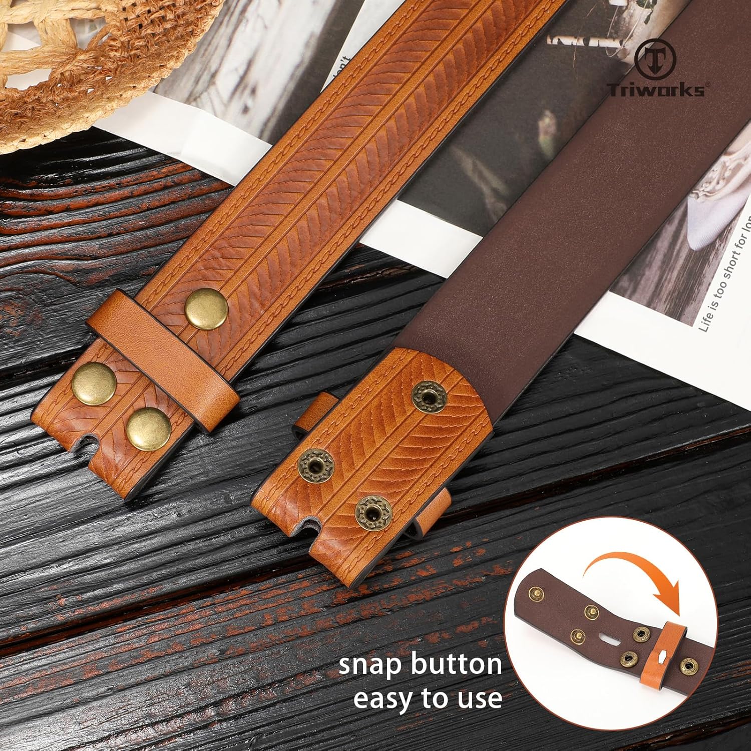 Western Belts for Men without Buckle Cowboy Cowgirl Leather Belts Strap for Jeans - Image 4