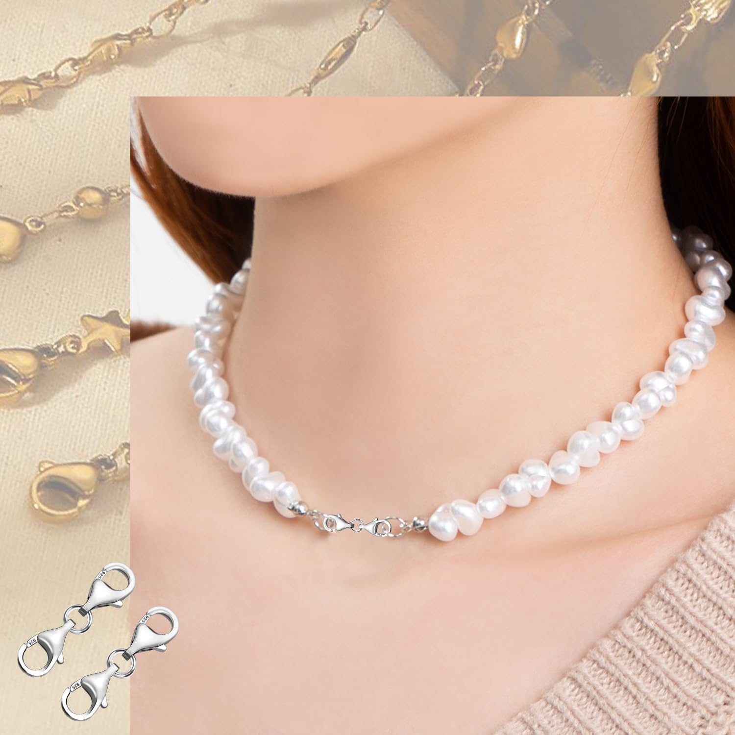 925 Sterling Silver Necklace Extenders for Women, Double End Lobster Claw Clasp, 9mm Lobster Clasp and Closures for Making Jewelry Chain, Necklace & Bracelet Clips (Silver) - Image 5