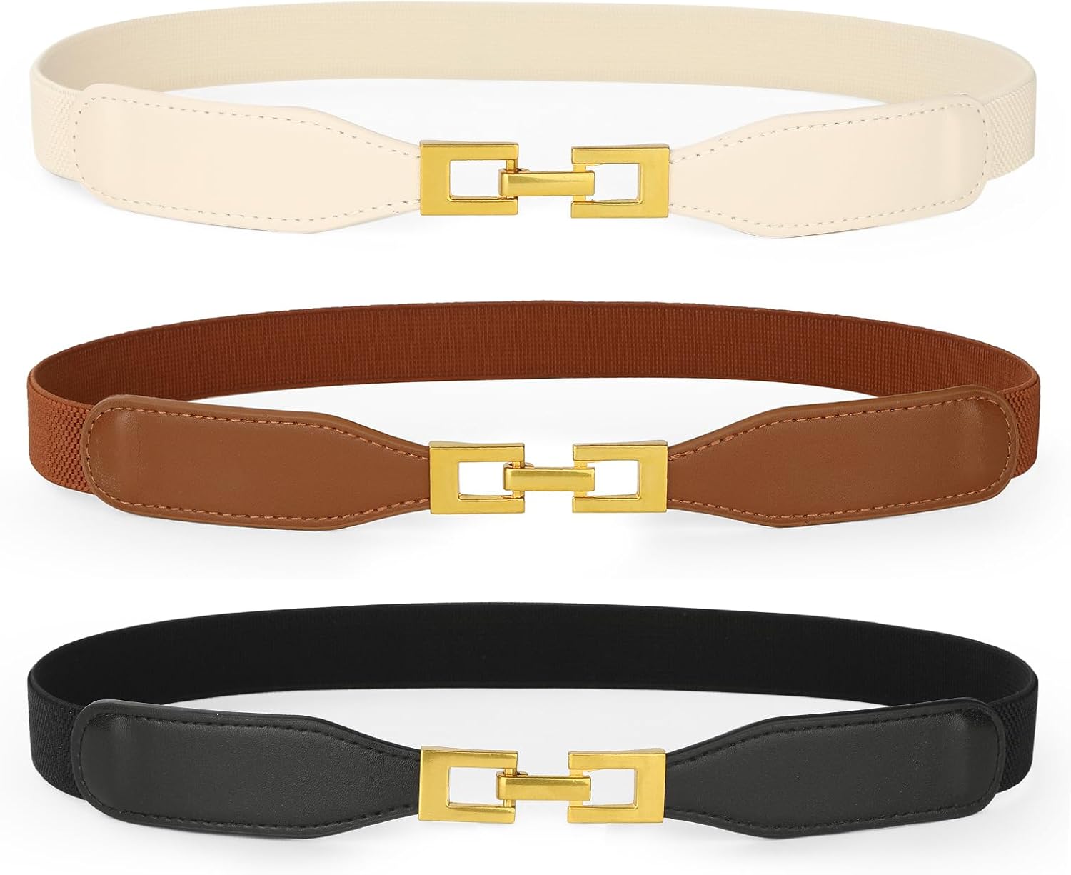 3 Pack Women Skinny Elastic Belts for Dress Waist Belt for Pants Stretch Thin Belt - Image 1