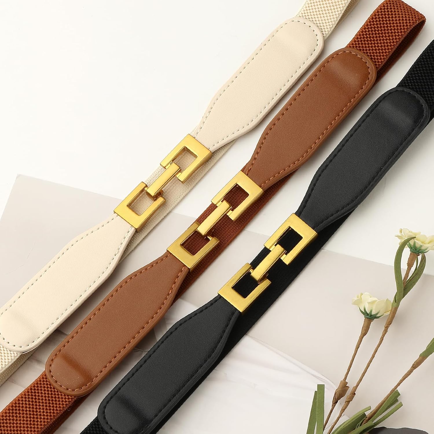 3 Pack Women Skinny Elastic Belts for Dress Waist Belt for Pants Stretch Thin Belt - Image 3