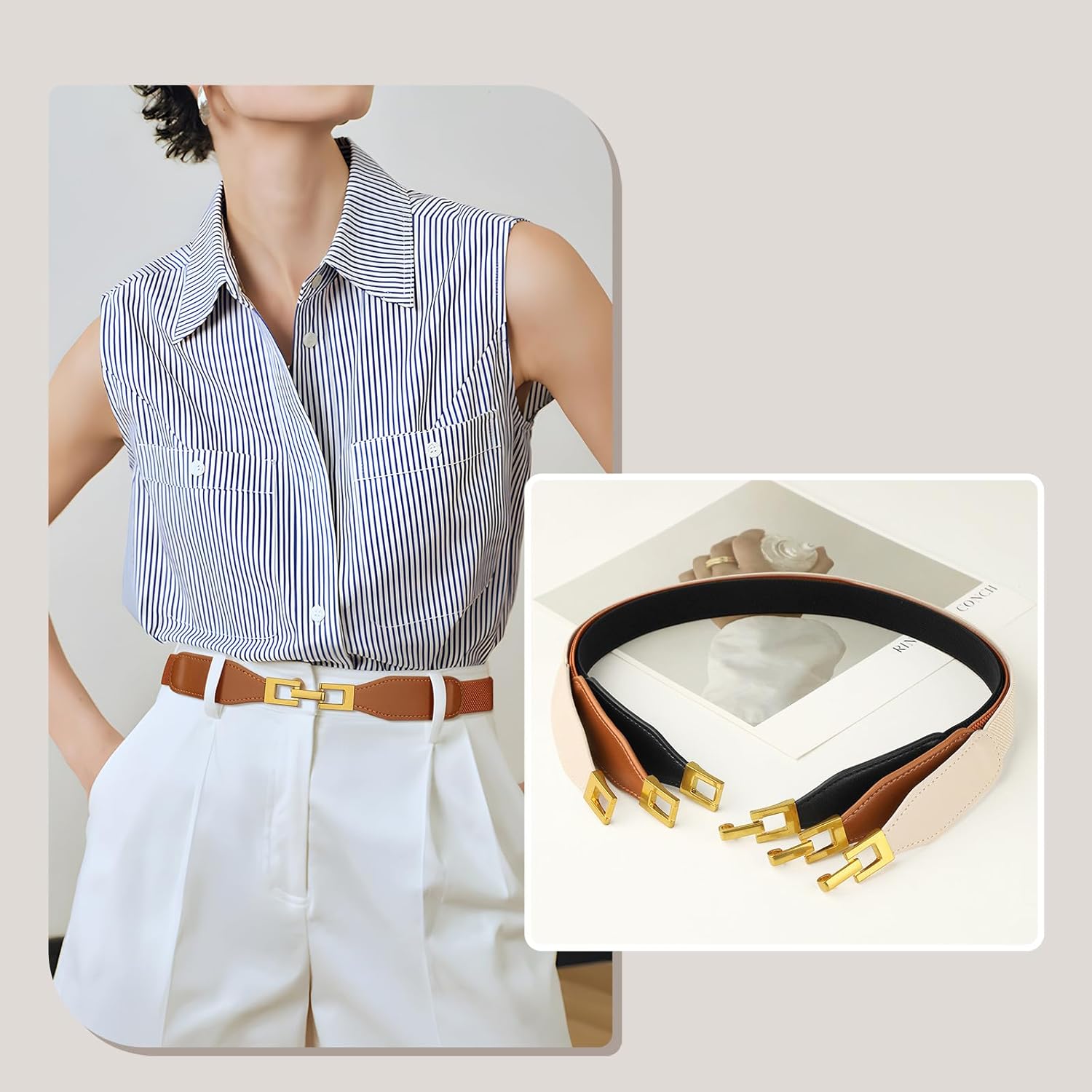 3 Pack Women Skinny Elastic Belts for Dress Waist Belt for Pants Stretch Thin Belt - Image 4