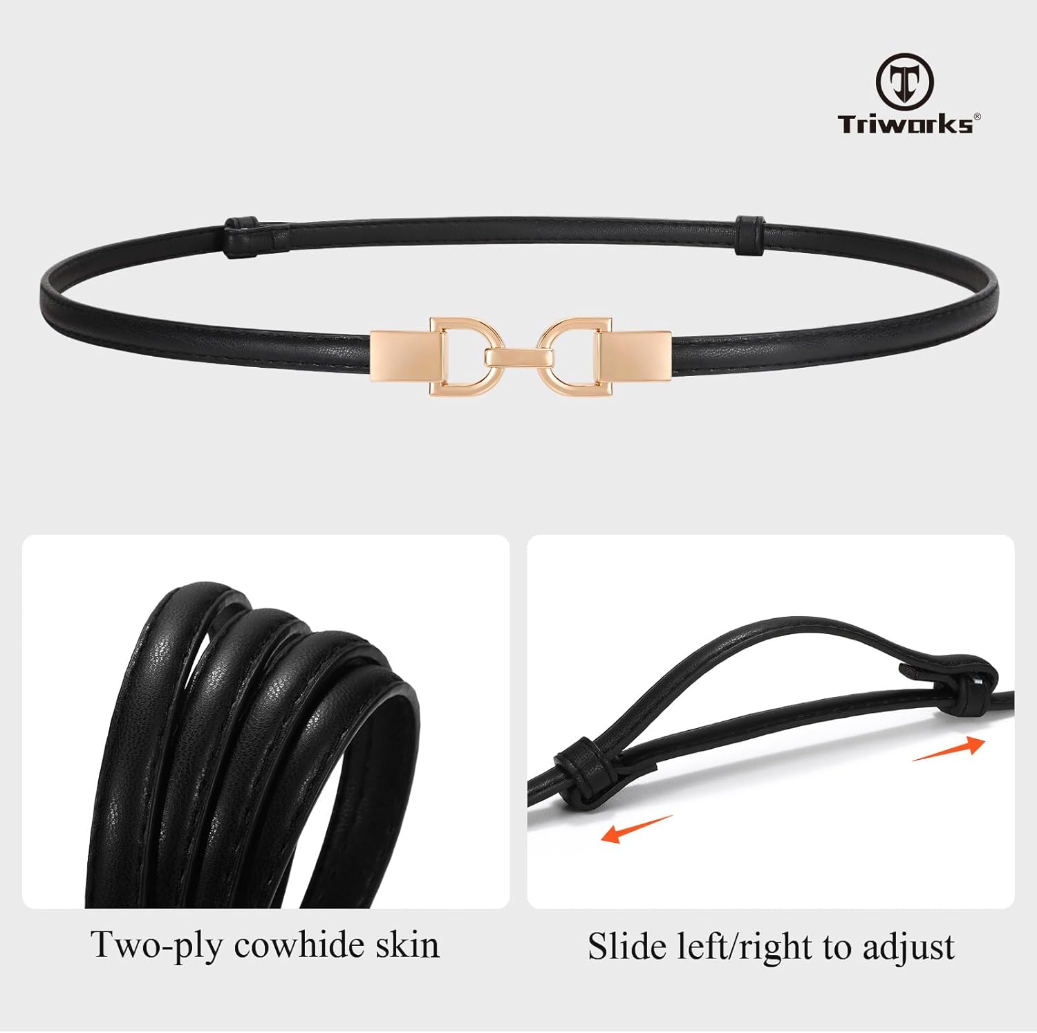 2 Pack Skinny Leather Belts for Women Thin Waist Belts with Adjtable Gold Buckle for Dresses, Coats and Jeans - Image 7
