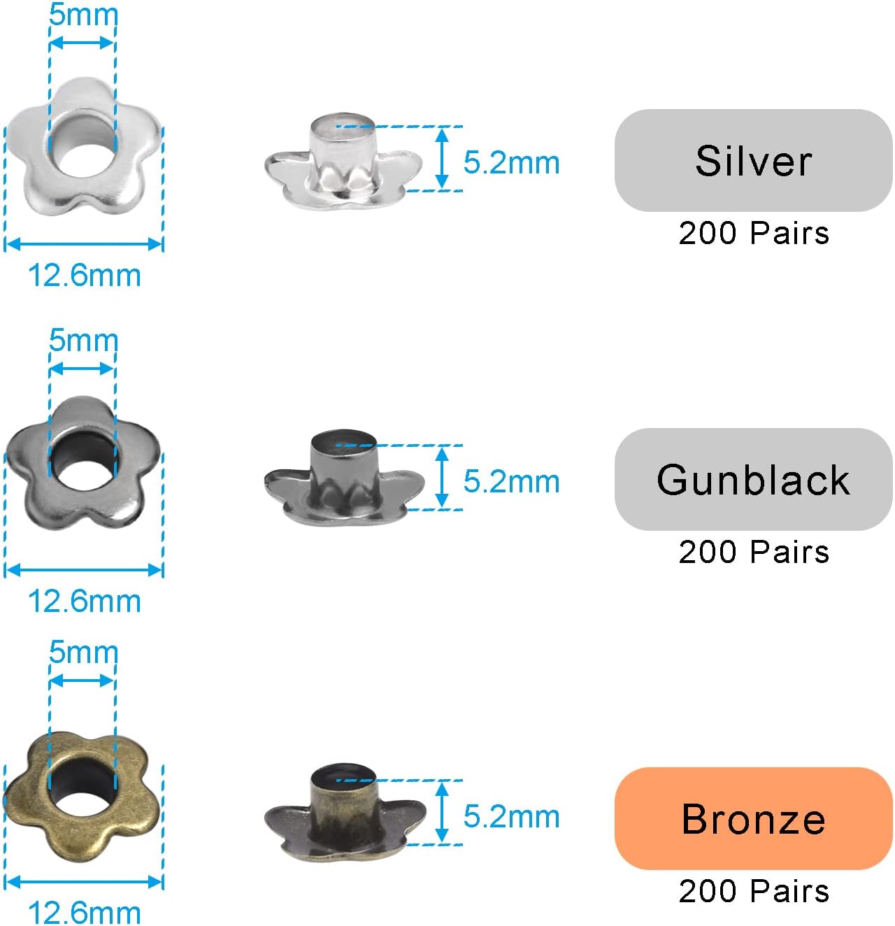 CooBigo Flower Eyelet Grommets, 5mm Metal Eyelets for Fabric Clothing, Shoe Eyelets, Belt, Bags, Bookmarks - Image 2
