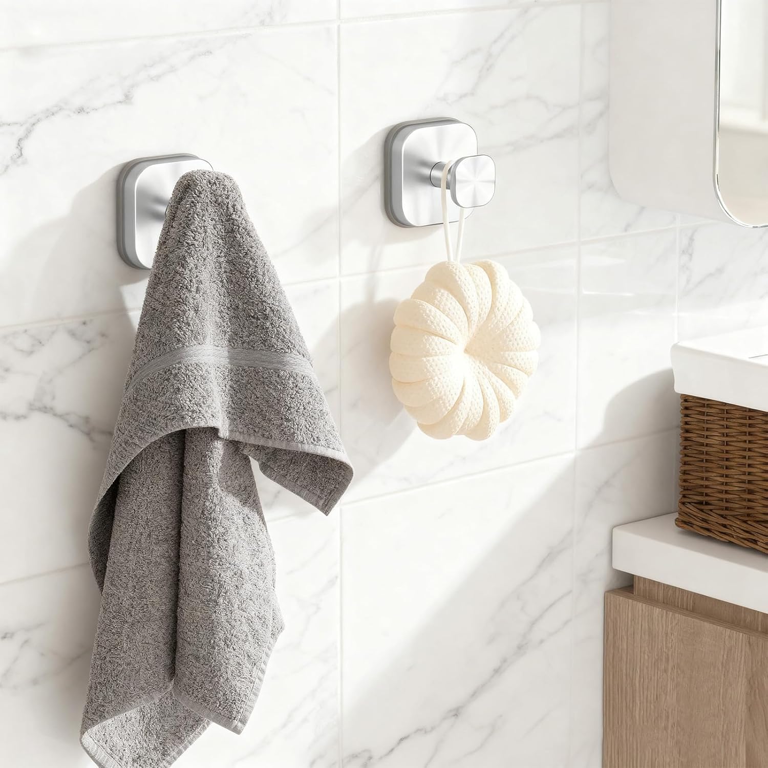 Shower Hooks for Inside Shower,Reable Suction Cup Hooks for Glass Window,Mirror,Removable Towel Hooks for Bathroom,2 Pack(Silver) - Image 2