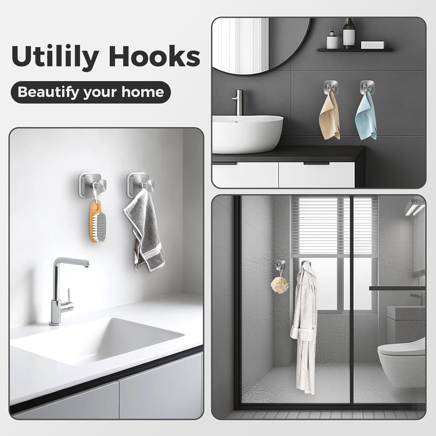 Shower Hooks for Inside Shower,Reable Suction Cup Hooks for Glass Window,Mirror,Removable Towel Hooks for Bathroom,2 Pack(Silver) - Image 6