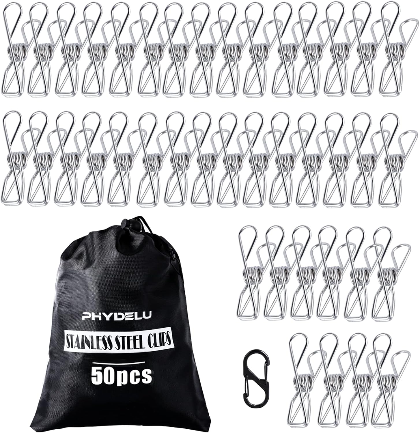 (50PCS) Stainless Steel Laundry Clothes Pins Heavy Duty Outdoor, Clothespins for Hanging Clothes, Metal Clips, Metal Snack Bag Chip Clips for Food Packages, Mini Clothes pins - Image 1