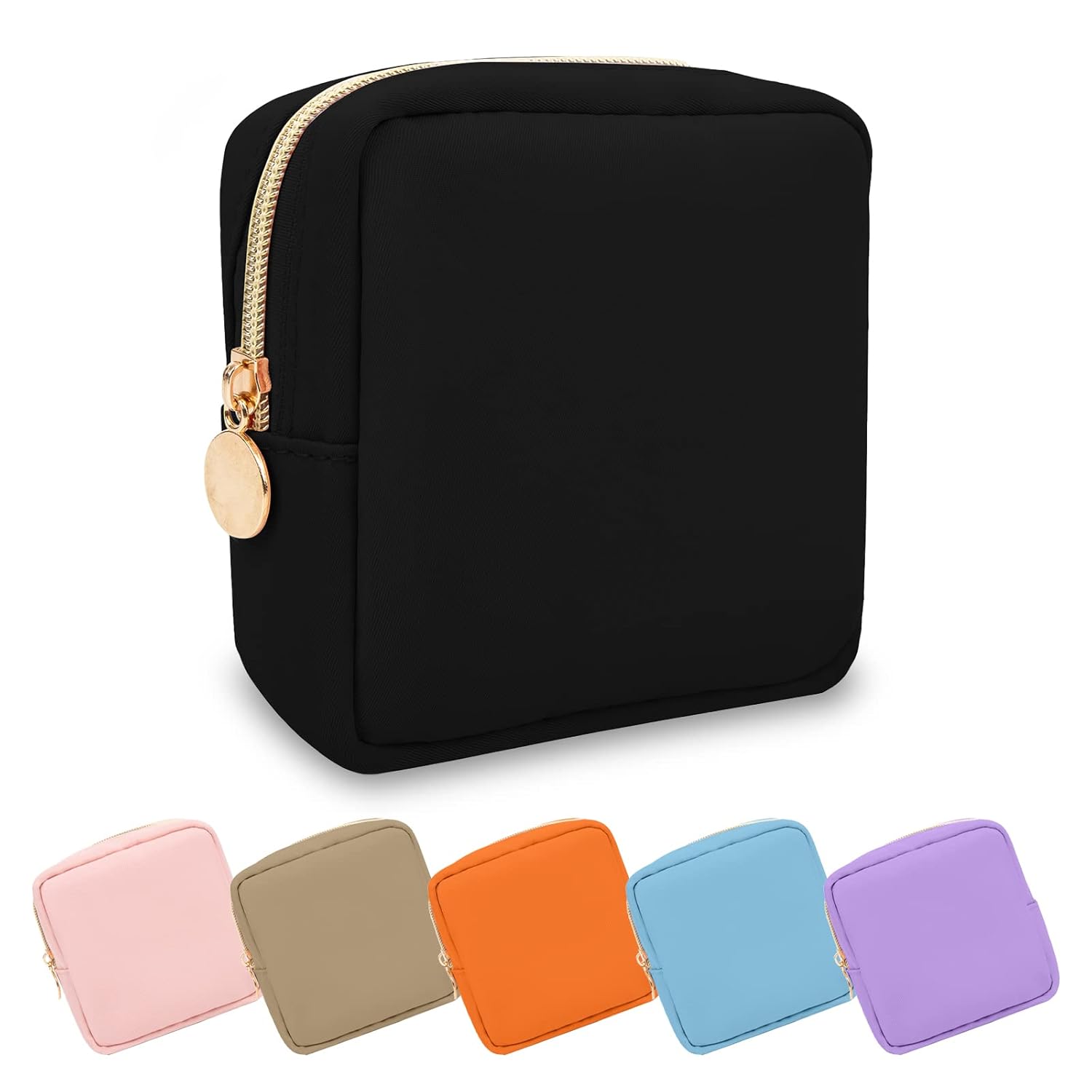 Waterproof Mini Makeup Bag for Purse,Small Cosmetic Pouch Nylon Travel Toiletry Organizers Bag for Women Girls,Cute Zipper Preppy Coin Purse for Work(Mini-Black) - Image 1