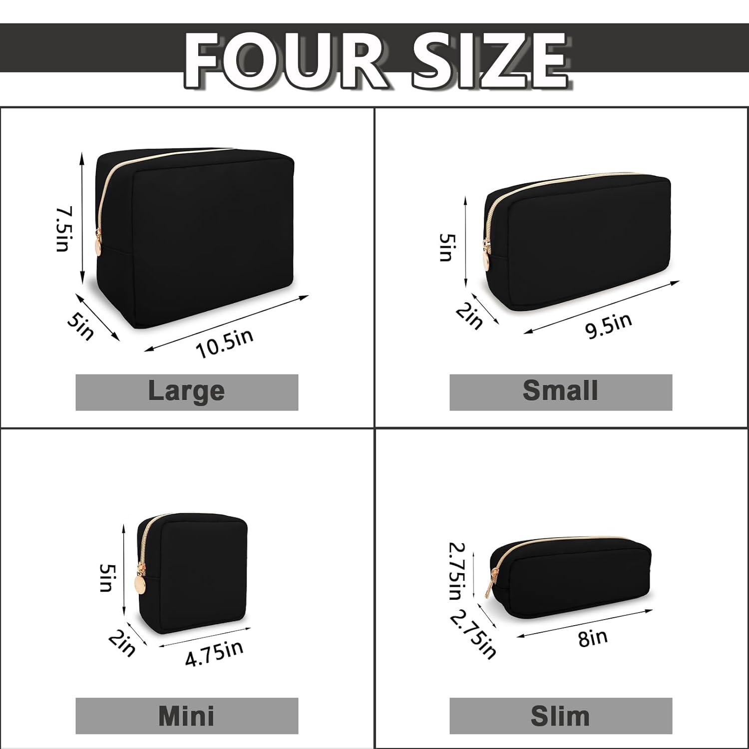 Waterproof Mini Makeup Bag for Purse,Small Cosmetic Pouch Nylon Travel Toiletry Organizers Bag for Women Girls,Cute Zipper Preppy Coin Purse for Work(Mini-Black) - Image 3