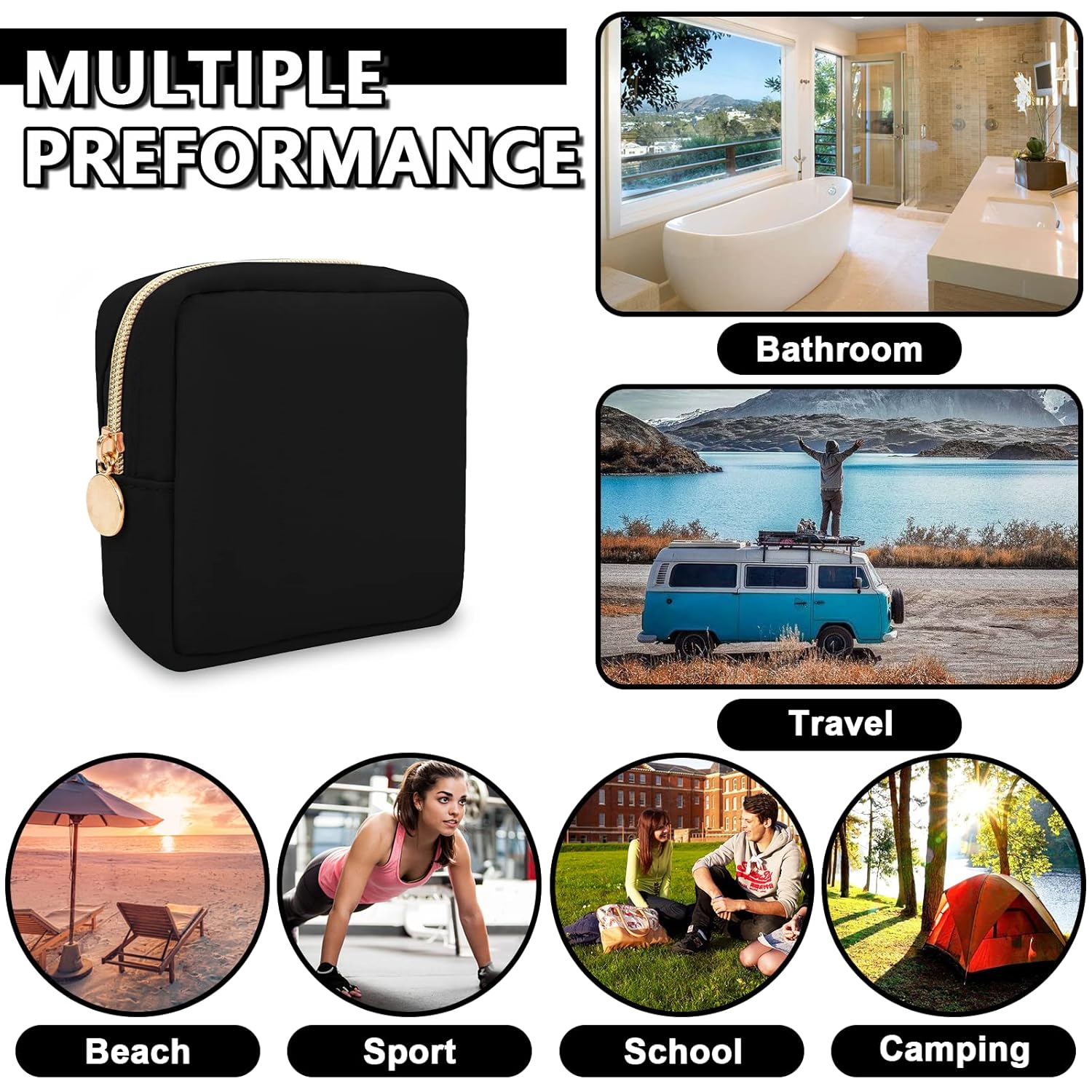 Waterproof Mini Makeup Bag for Purse,Small Cosmetic Pouch Nylon Travel Toiletry Organizers Bag for Women Girls,Cute Zipper Preppy Coin Purse for Work(Mini-Black) - Image 5