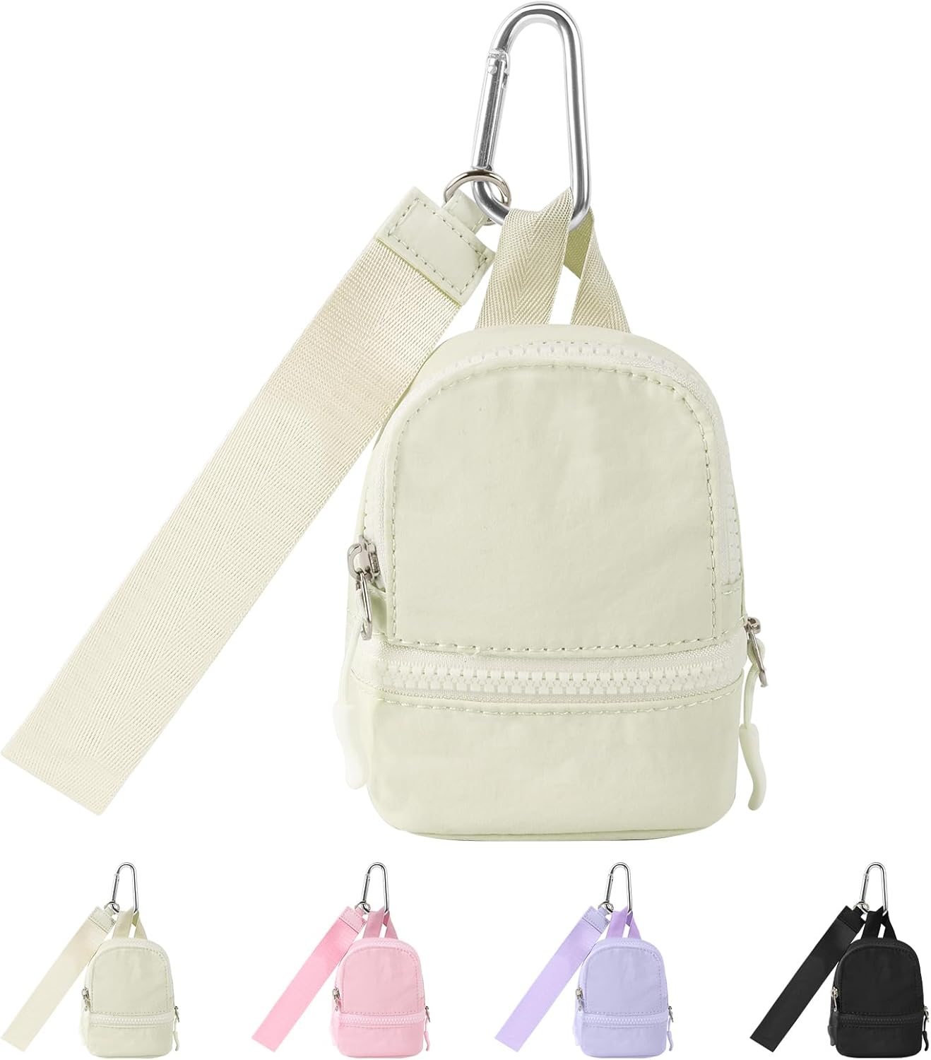Mini Backpack Keychain Wristlet Wallet Pouch for Women/Men,Small Cute Change Coin Purse With 3 RFID Card Slots,Portable Waterproof Zipper Airpods Cosmetics Wallet for Daily Sport Work(Beige) - Image 1