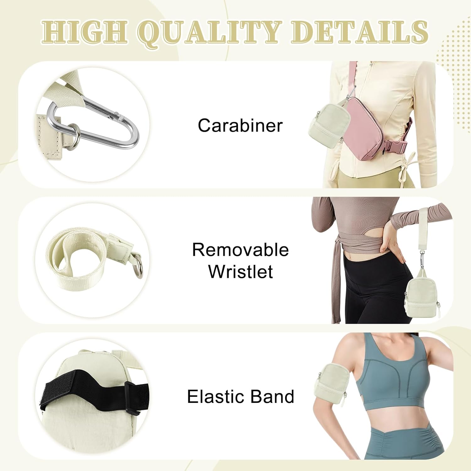 Mini Backpack Keychain Wristlet Wallet Pouch for Women/Men,Small Cute Change Coin Purse With 3 RFID Card Slots,Portable Waterproof Zipper Airpods Cosmetics Wallet for Daily Sport Work(Beige) - Image 3