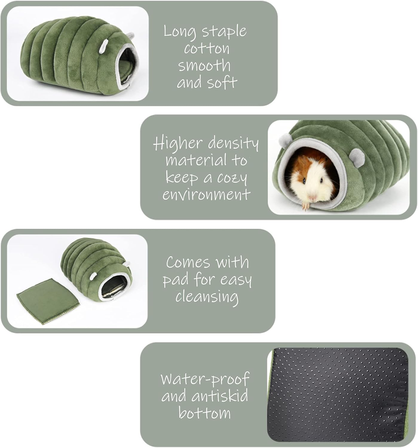 Guinea Pig Hideout Bed Rabbit Hoe Cave Accessories Cozy Hide-Out for Bunny Hedgehog Ferret Chinchilla&Other Small Animals (Grey, Caterpillar) - Image 6