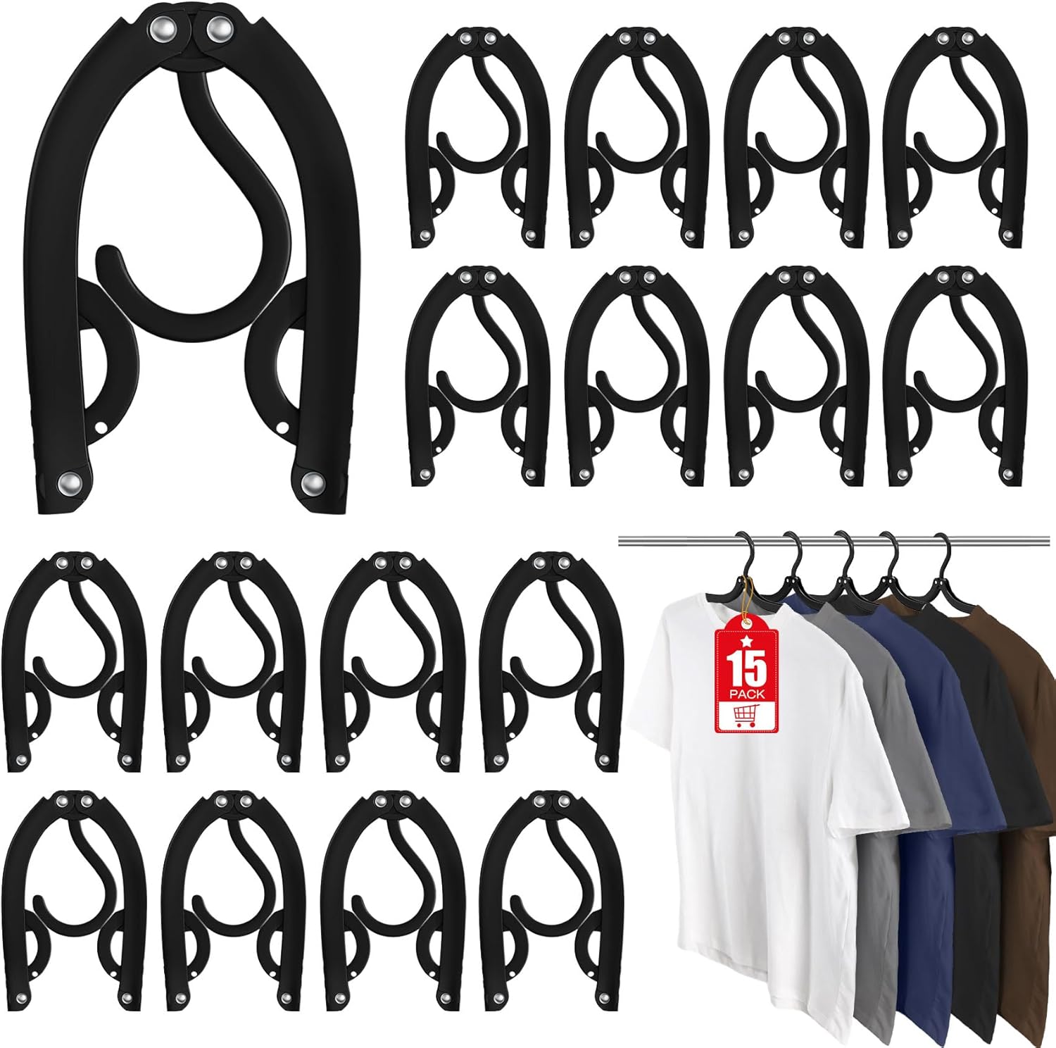 15 Pcs Travel Hangers Portable Foldable Travel Hanger Organizer, Plastic Cruise Ship Accessories Essentials Clothes Hanging Rack Folding Hangers for Traveling Camping Flying RV Europe Suitcase, Black - Image 1