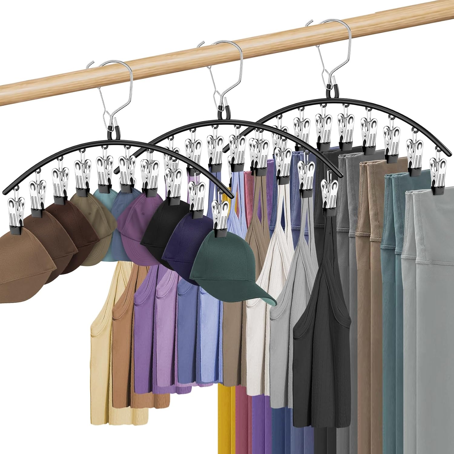 3 Pack Skirt Pants Hangers with Clips, Legging Organizer for Closet Hanging with 10 Cilps Holds 30 Leggings/Shorts/Jeans/Skirts Pants Hangers Space Saving Closet Organizers and Storage, Black - Image 1