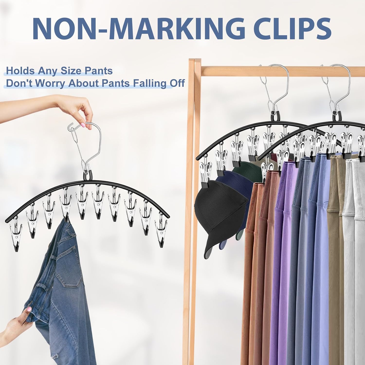 3 Pack Skirt Pants Hangers with Clips, Legging Organizer for Closet Hanging with 10 Cilps Holds 30 Leggings/Shorts/Jeans/Skirts Pants Hangers Space Saving Closet Organizers and Storage, Black - Image 5