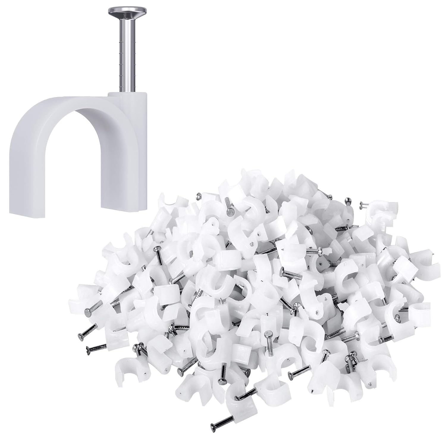 200 Pcs Cable Clips Nail in, Cord Clips Ethernet Cables Wire Wall Clips Cable Straps Cables Tacks Cable Nails Coax Cable Clips Cable Management for Speaker 7mm Cat6 - White - Image 1