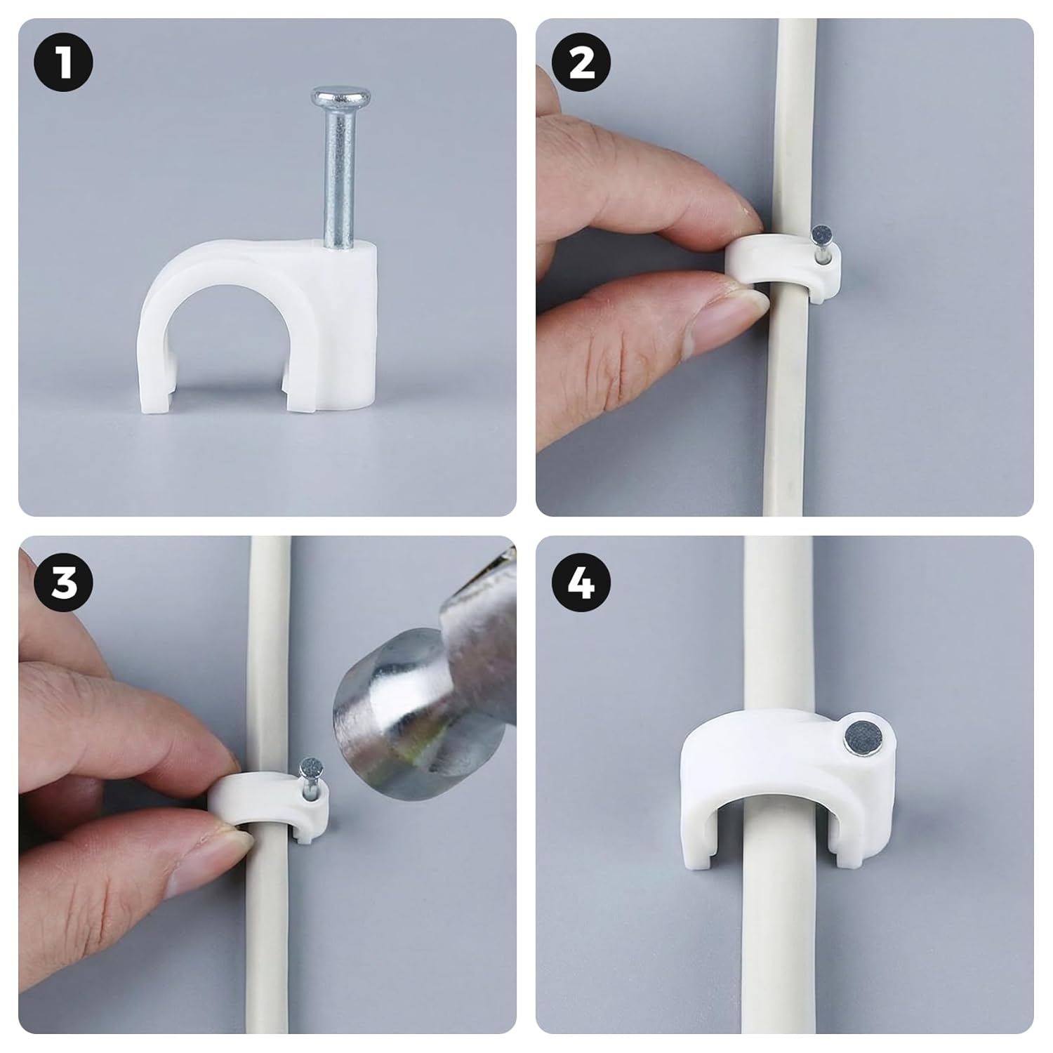 200 Pcs Cable Clips Nail in, Cord Clips Ethernet Cables Wire Wall Clips Cable Straps Cables Tacks Cable Nails Coax Cable Clips Cable Management for Speaker 7mm Cat6 - White - Image 3
