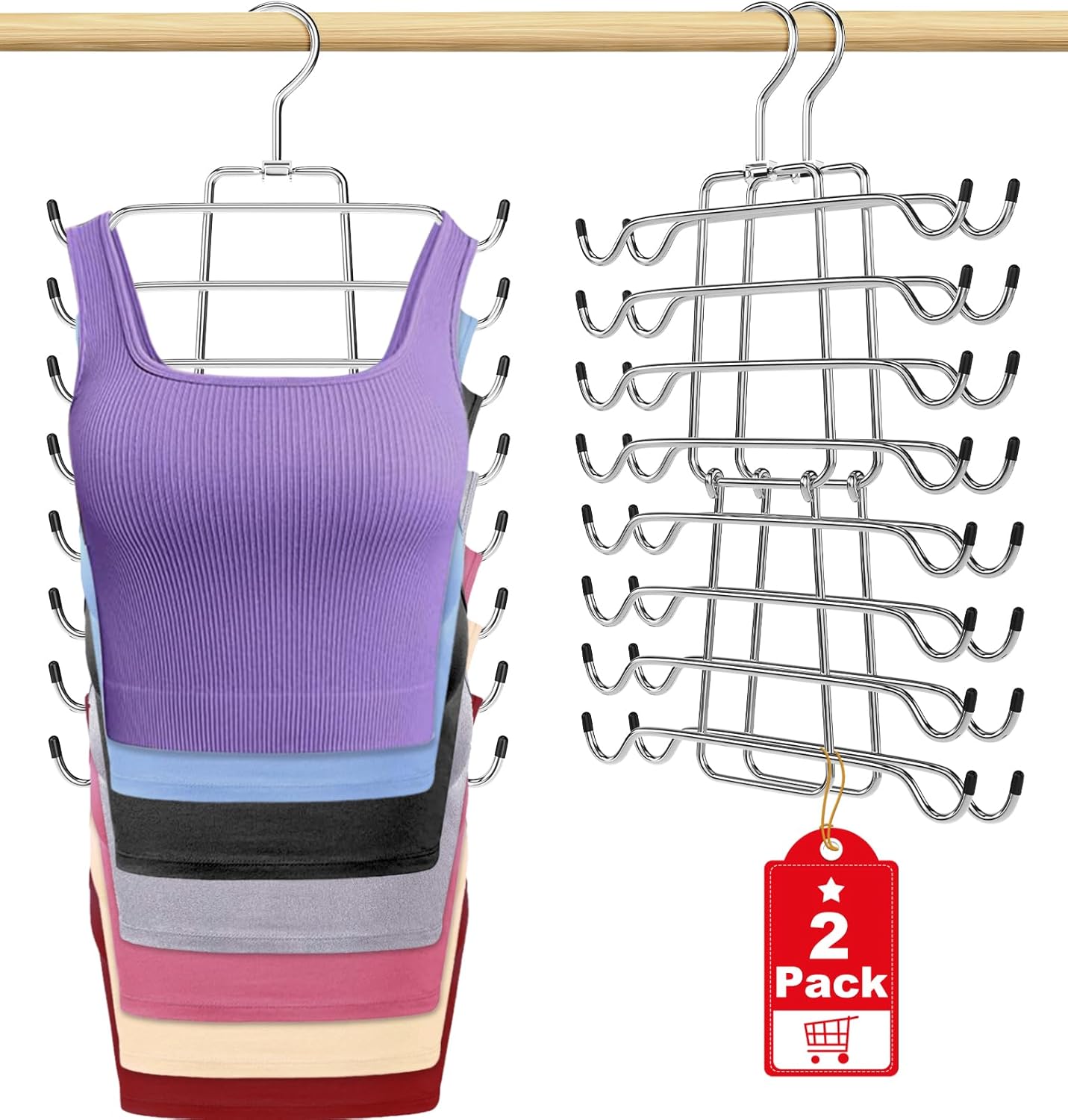 2Pcs Tank Top Hangers Space Saving Hanger Organizer Bra Hangers for Closet Organizer 360° Rotating Metal Closet Organizers and Storage Lingerie Hangers for Cami Bras Belts Swimsuits Lingeries Silver - Image 1