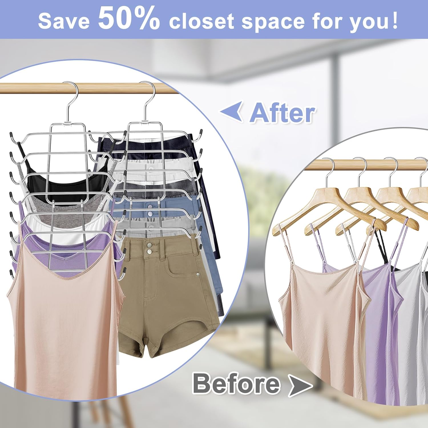 2Pcs Tank Top Hangers Space Saving Hanger Organizer Bra Hangers for Closet Organizer 360° Rotating Metal Closet Organizers and Storage Lingerie Hangers for Cami Bras Belts Swimsuits Lingeries Silver - Image 3