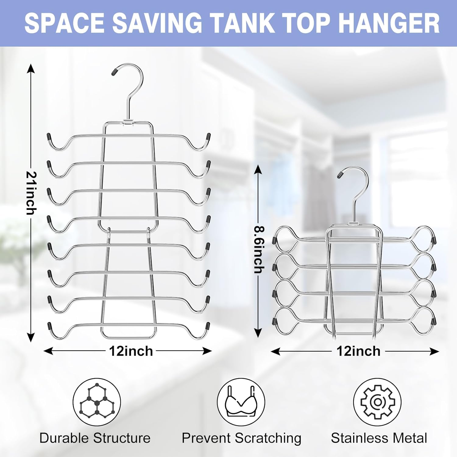 2Pcs Tank Top Hangers Space Saving Hanger Organizer Bra Hangers for Closet Organizer 360° Rotating Metal Closet Organizers and Storage Lingerie Hangers for Cami Bras Belts Swimsuits Lingeries Silver - Image 4