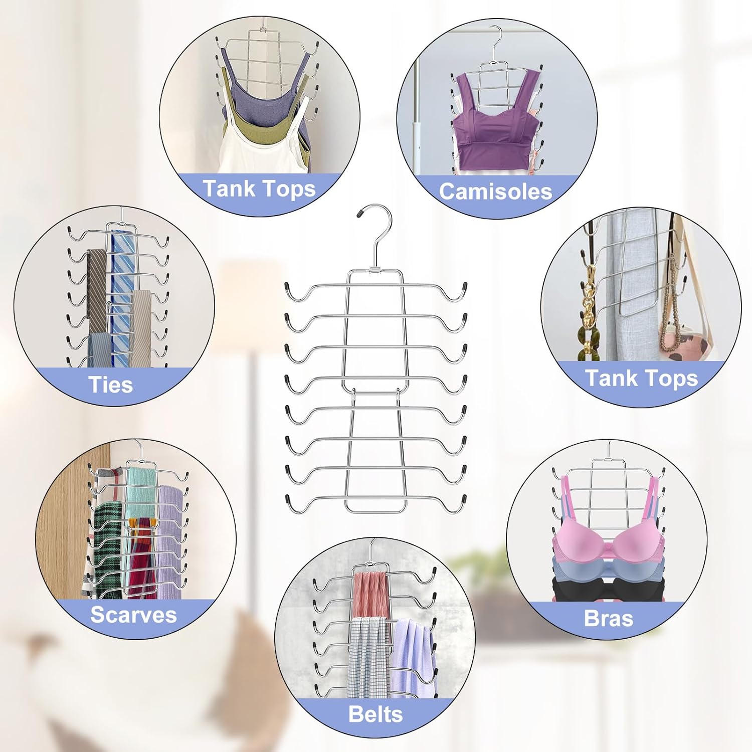 2Pcs Tank Top Hangers Space Saving Hanger Organizer Bra Hangers for Closet Organizer 360° Rotating Metal Closet Organizers and Storage Lingerie Hangers for Cami Bras Belts Swimsuits Lingeries Silver - Image 5