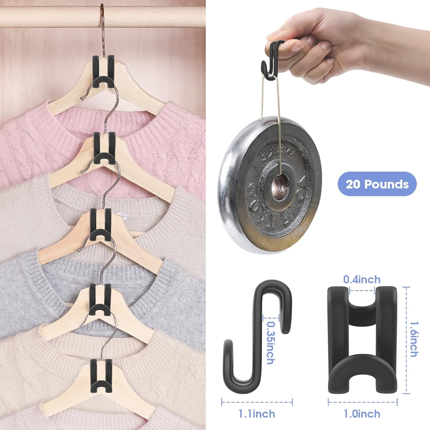 100Pcs Space Saving Hanger Hooks, Plastic Clothes Hanger Connector Hooks, Heavy Duty Space Saver Hanger Extender Clips for Closet Organizers, Black - Image 7