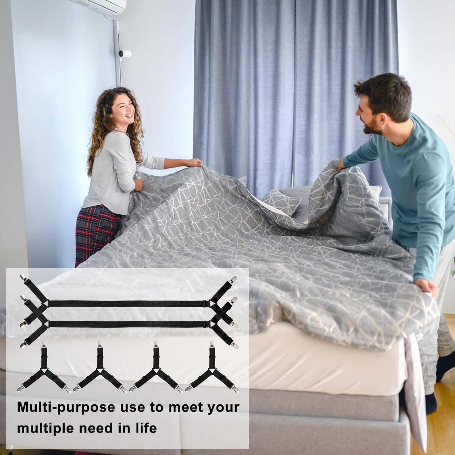 Bed Sheet Straps, 6 Pack Fitted Bed Sheet Fasteners Clips Adjtable Crisscross Bed Sheet Holder Straps for Corners Mattress Sheet Spenders Grippers Bedding Accessories, Black - Image 5