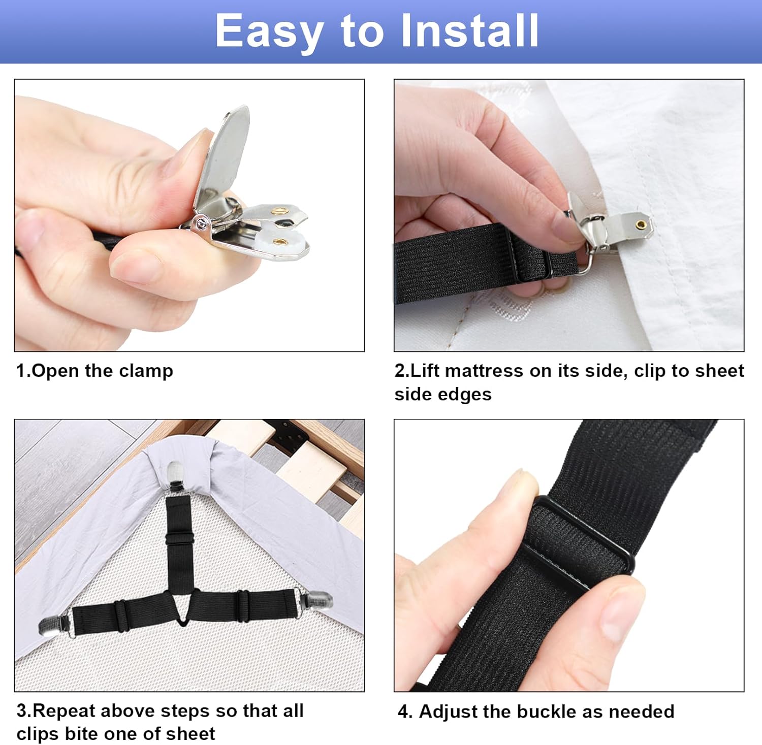 Bed Sheet Straps, 6 Pack Fitted Bed Sheet Fasteners Clips Adjtable Crisscross Bed Sheet Holder Straps for Corners Mattress Sheet Spenders Grippers Bedding Accessories, Black - Image 6