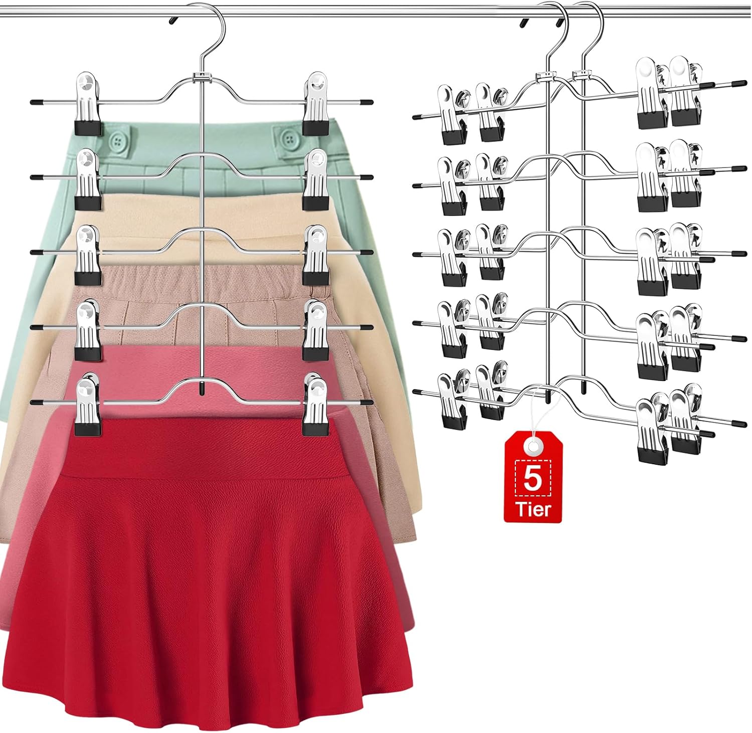 Pants Skirt Hangers with Clips, 2 Pack Pant Hangers Skirt Hangers Space Saving Closet Hanger Organizer Closet Organizers and Storage - Image 1