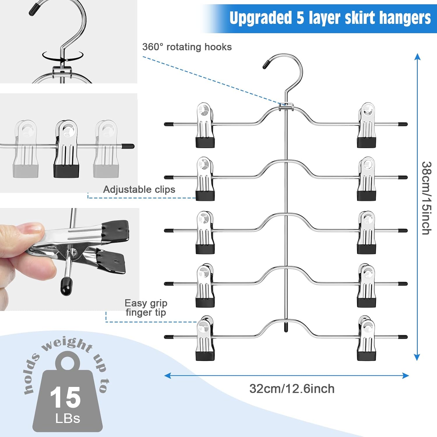 Pants Skirt Hangers with Clips, 2 Pack Pant Hangers Skirt Hangers Space Saving Closet Hanger Organizer Closet Organizers and Storage - Image 2