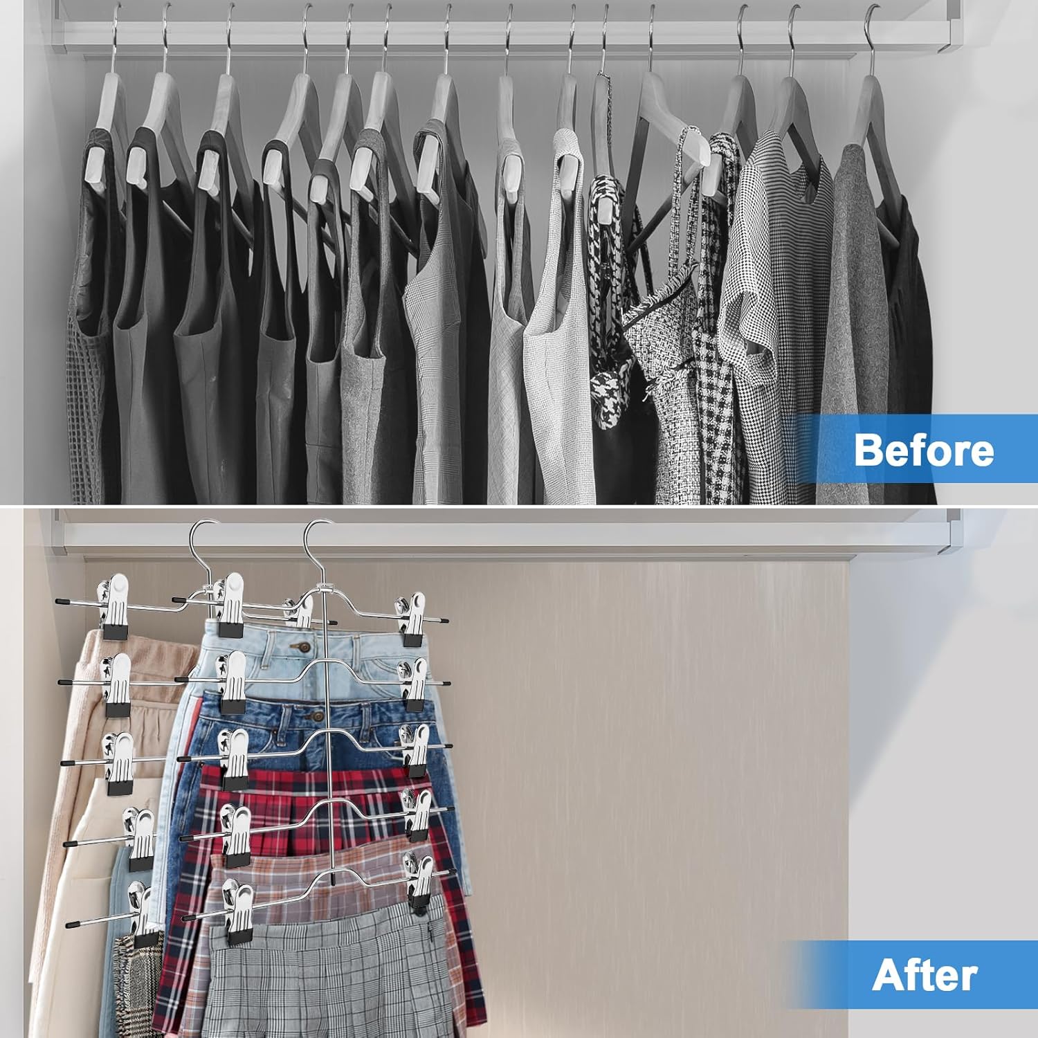 Pants Skirt Hangers with Clips, 2 Pack Pant Hangers Skirt Hangers Space Saving Closet Hanger Organizer Closet Organizers and Storage - Image 4