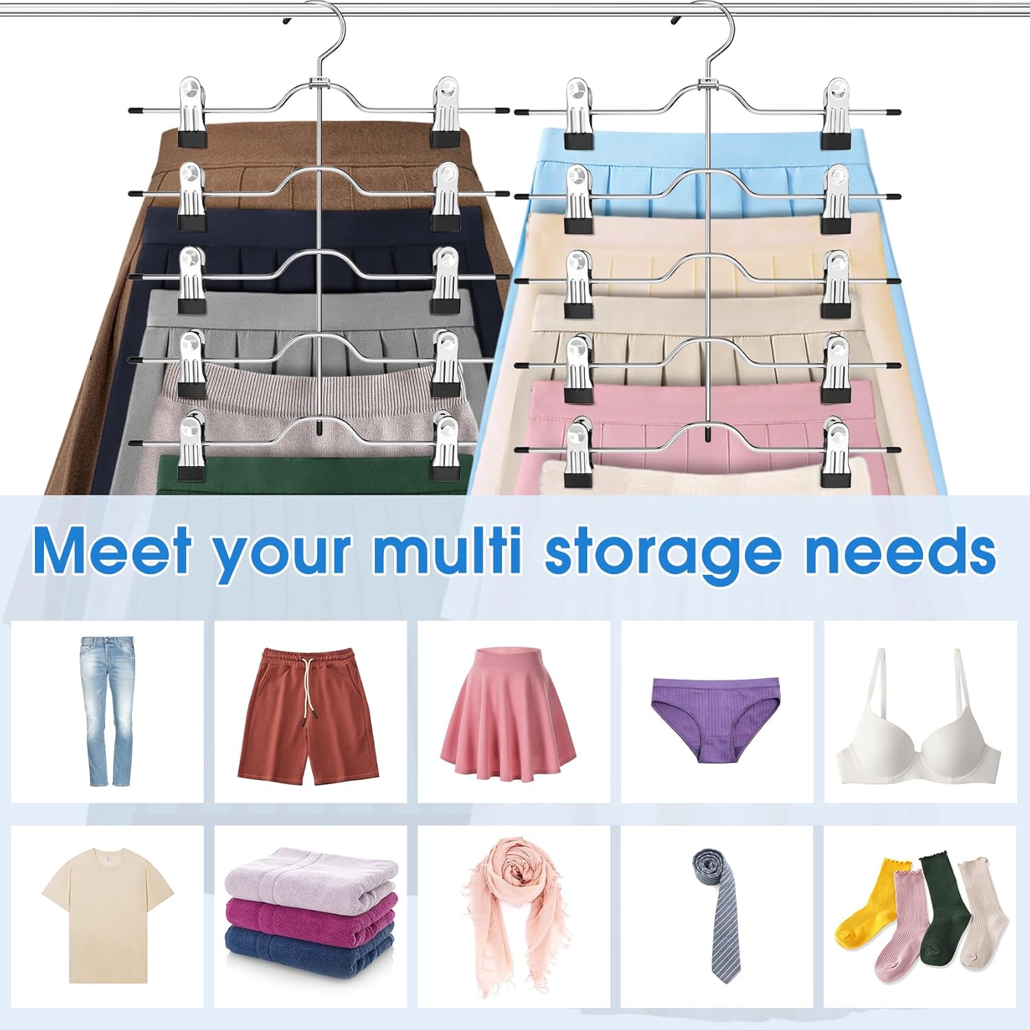 Pants Skirt Hangers with Clips, 2 Pack Pant Hangers Skirt Hangers Space Saving Closet Hanger Organizer Closet Organizers and Storage - Image 5