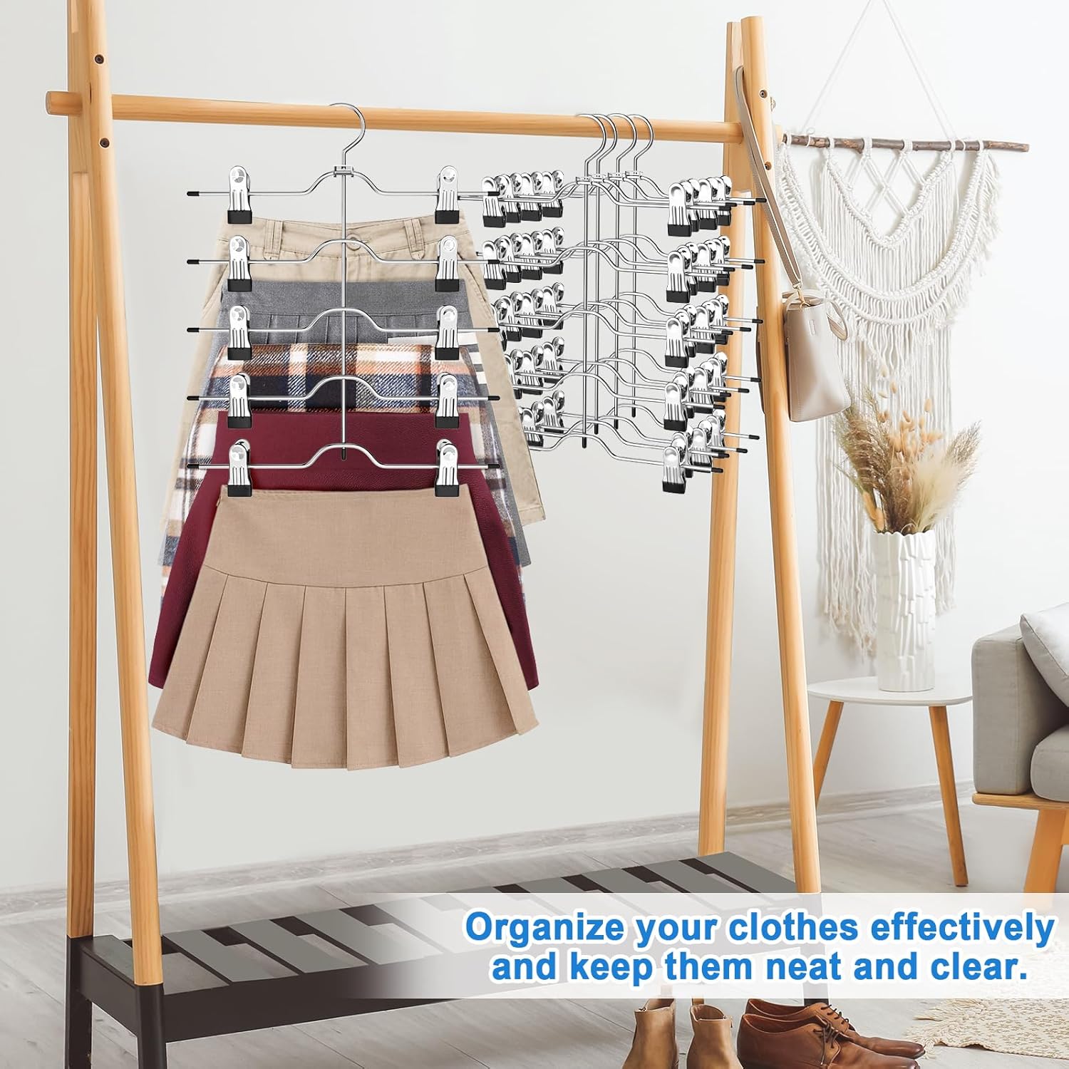 Pants Skirt Hangers with Clips, 2 Pack Pant Hangers Skirt Hangers Space Saving Closet Hanger Organizer Closet Organizers and Storage - Image 7