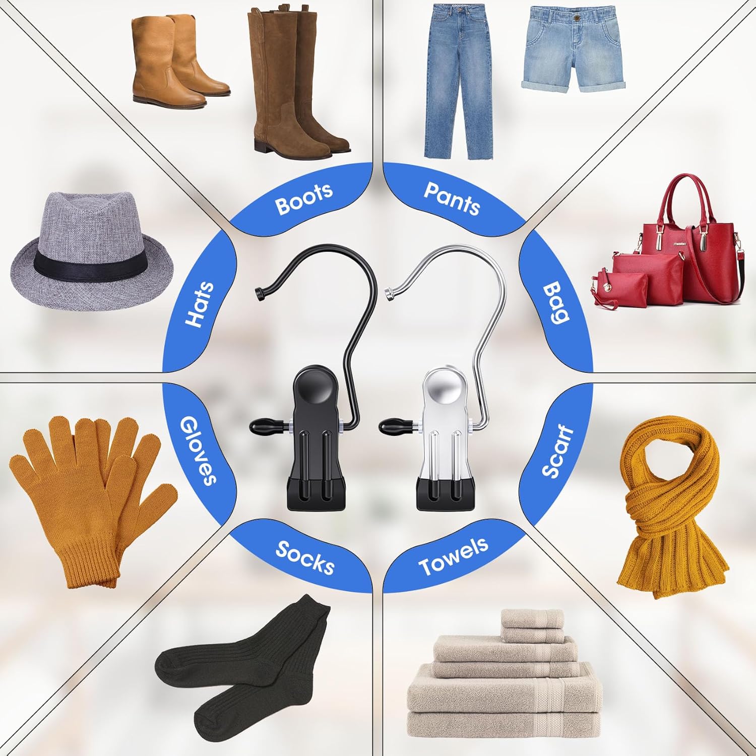 36 Pack Boot Hangers Clips for Closet, Laundry Hooks Hanging Clips Pants Hangers with Clips Legging Organizer Clothes Pins Hanger Clips for Closet Organizer Towel Socks Hats Jeans Home Travel Black - Image 4
