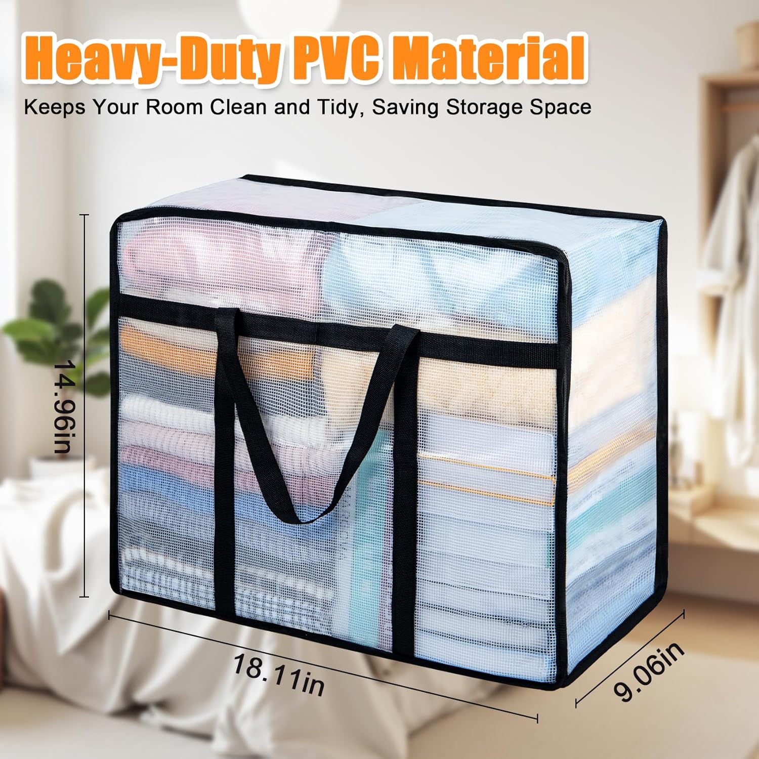 4 Pack Clear Blanket Storage Bags, Plastic Comforter Clothes Storage Bags Underded Moving Bags Closet Organizers and Storage Zippered Sturdy Handle for Bedding, Clothes, Linen, Toys, Quilt, Duvet 40L - Image 5